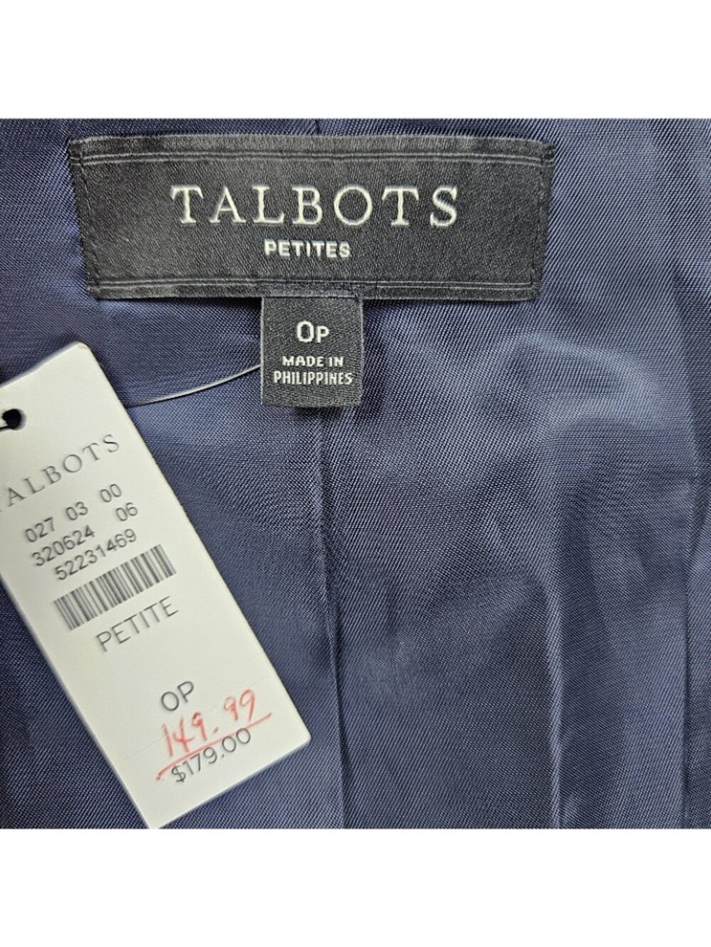 NWT Talbots Navy 100% Cotton Tweed White Stitching Gold Buttons Blazer Jacket 0P - Picture 3 of 14